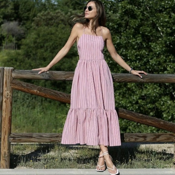 💗SALE💗 Zara Pink Striped Strappy Maxi Poplin Dress - Picture 3 of 17